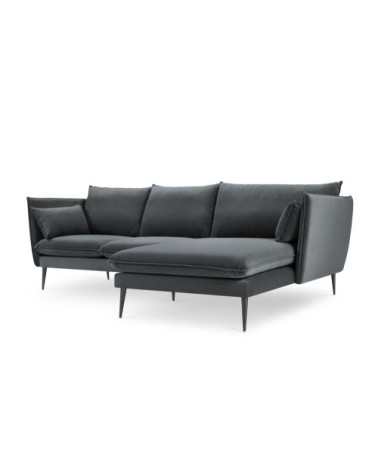 Canapé d'angle 4 places en velours gris foncé