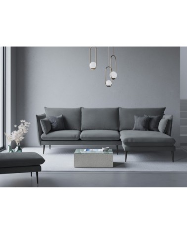 Canapé d'angle 4 places en velours gris foncé