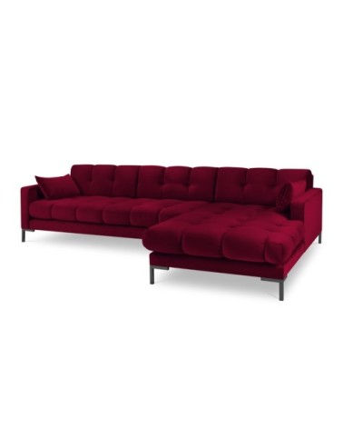 Canapé d'angle droit 5 places en tissu velours rouge