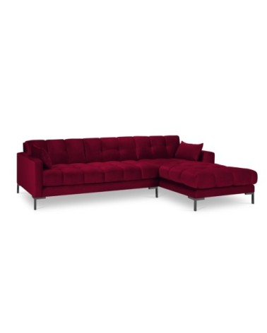 Canapé d'angle droit 5 places en tissu velours rouge