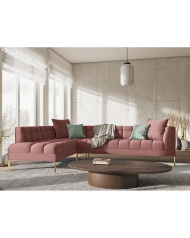 Canapé d'angle tissu structuré rose 5 places