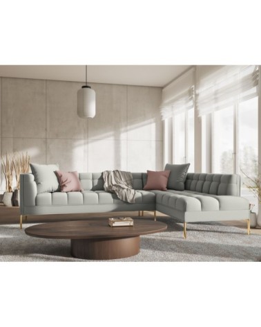 Canapé d'angle tissu structuré gris clair 5 places