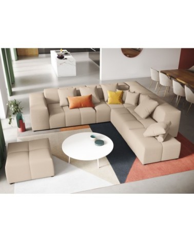 Canapé d'angle 5 places en tissu structuré beige