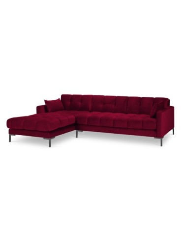 Canapé d'angle gauche 5 places en tissu velours rouge