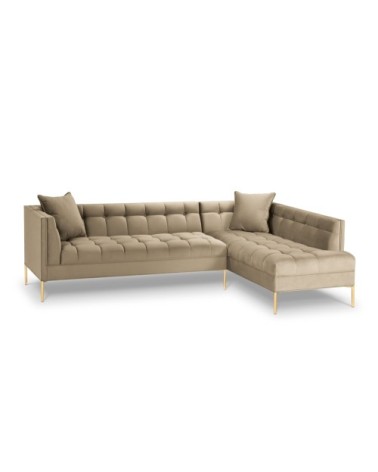 Canapé d'angle velours beige 5 places