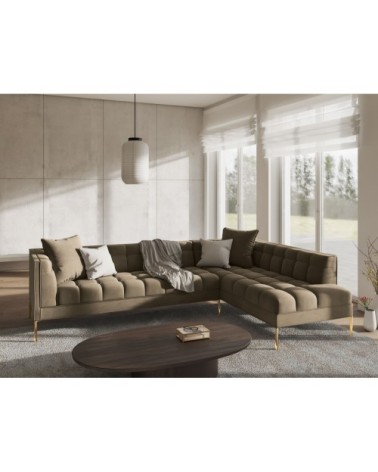 Canapé d'angle velours beige 5 places