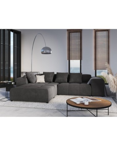Canapé d'angle 5 places en velours gris foncé