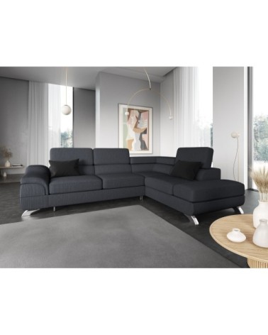 Canapé d'angle 5 places en tissu structuré bleu