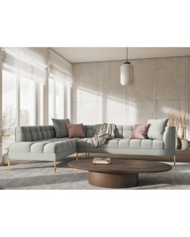 Canapé d'angle tissu structuré gris clair 5 places