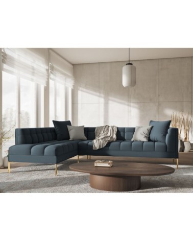 Canapé d'angle tissu structuré bleu 5 places