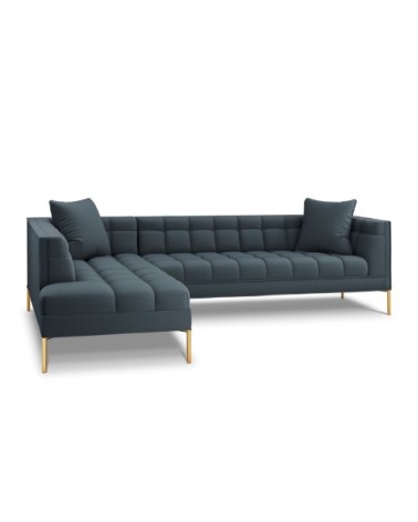 Canapé d'angle tissu structuré bleu 5 places