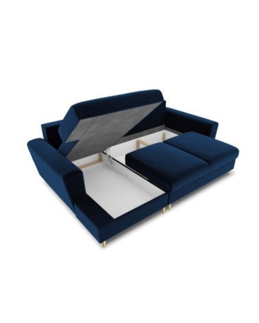 Canapé d'angle gauche convertible 4 places en tissu velours bleu roi