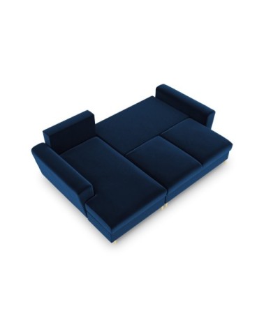 Canapé d'angle gauche convertible 4 places en tissu velours bleu roi