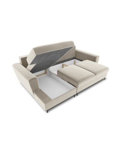 Canapé d'angle gauche convertible 4 places en tissu velours beige