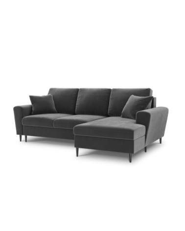 Canapé d'angle droit convertible 4 places en tissu velours gris clair