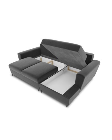 Canapé d'angle droit convertible 4 places en tissu velours gris clair
