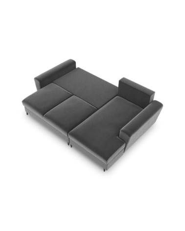 Canapé d'angle droit convertible 4 places en tissu velours gris clair