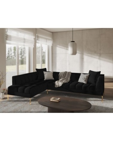 Canapé d'angle velours noir 5 places