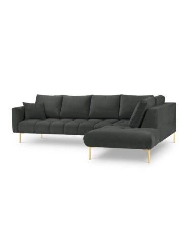 Canapé d'angle 5 places en velours gris foncé