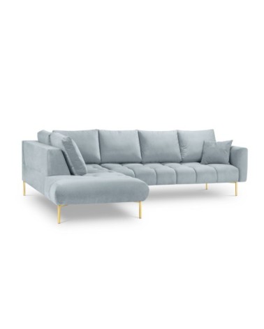 Canapé d'angle 5 places en velours bleu clair