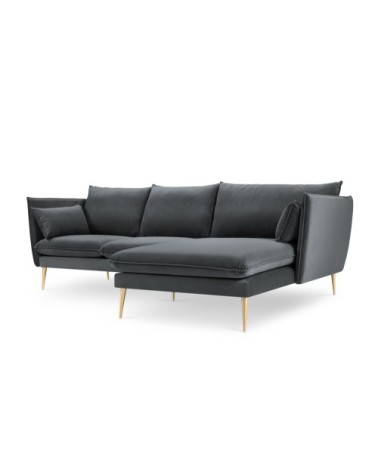 Canapé d'angle 4 places en velours gris foncé
