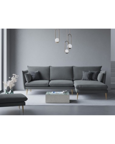 Canapé d'angle 4 places en velours gris foncé