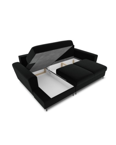 Canapé d'angle gauche convertible 4 places en tissu velours noir