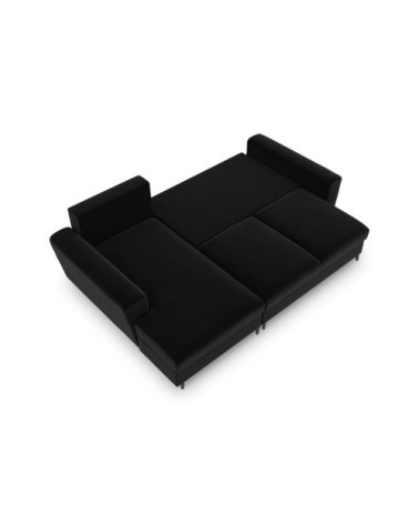 Canapé d'angle gauche convertible 4 places en tissu velours noir