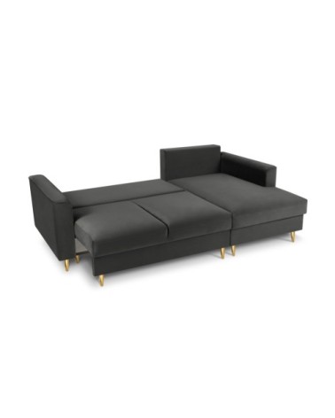 Canapé d'angle 4 places en velours gris foncé