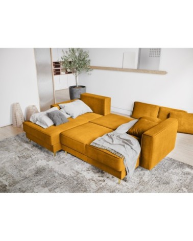 Canapé d'angle 4 places en tissu structuré jaune