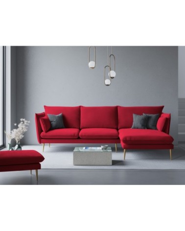 Canapé d'angle 4 places en velours rouge