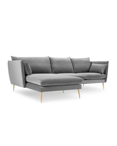 Canapé d'angle 4 places en velours gris clair