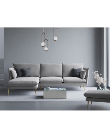 Canapé d'angle 4 places en velours gris clair