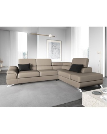 Canapé d'angle 5 places en imitation cuir gris clair