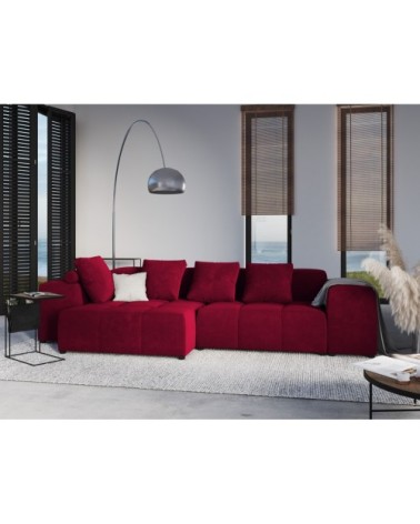 Canapé d'angle 4 places en velours rouge