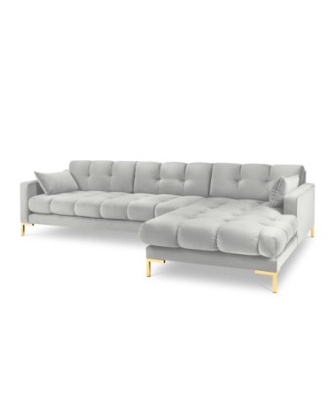 Canapé d'angle droit 5 places en tissu velours argent
