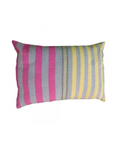 Housse de coussin coton gris rayures multicolores 35 x 50