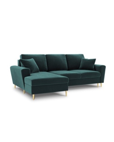 Canapé d'angle gauche convertible 4 places en tissu velours pétrole