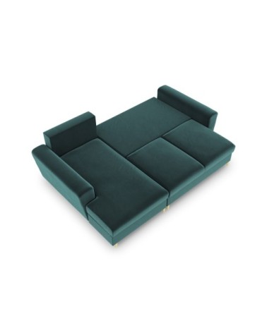 Canapé d'angle gauche convertible 4 places en tissu velours pétrole