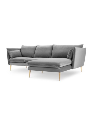 Canapé d'angle 4 places en velours gris clair