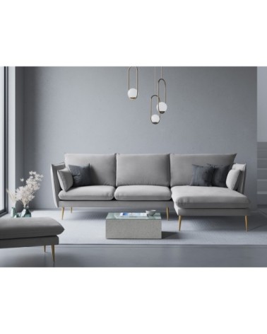 Canapé d'angle 4 places en velours gris clair