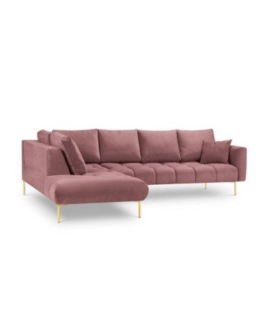 Canapé d'angle 5 places en velours rose