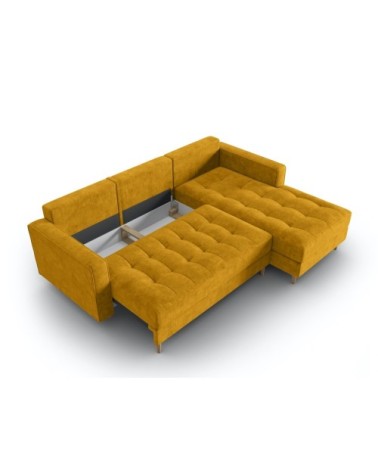 Canapé d'angle 5 places en tissu structuré jaune