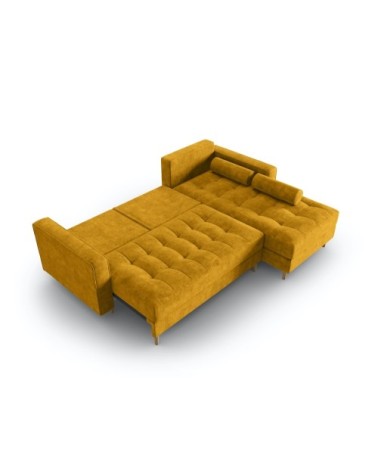 Canapé d'angle 5 places en tissu structuré jaune