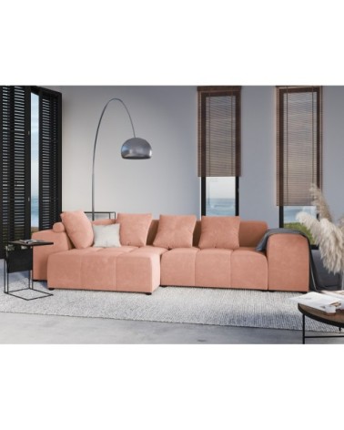 Canapé d'angle 4 places en velours rose