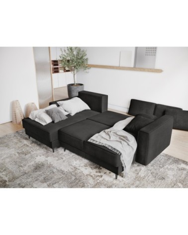 Canapé d'angle 4 places en tissu structuré noir