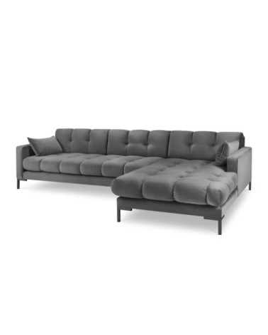 Canapé d'angle droit 5 places en tissu velours gris clair