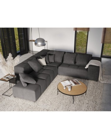 Canapé d'angle 5 places en velours gris foncé
