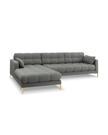 Canapé d'angle gauche 5 places en tissu structurel gris