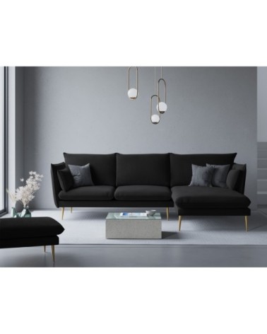Canapé d'angle 4 places en velours noir
